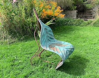 Garden chair, handmade copper and steel 'Autumn Winter' leaf chair, garden seating, outdoor seat, outdoor chair, contemporary seating/seat