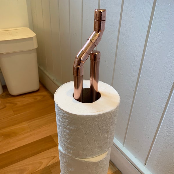 Toilet roll holder, handmade copper toilet roll holder, toilet roll stand, copper or rose gold colour, free standing and robust