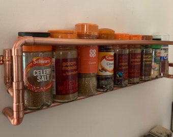 Spice rack, handmade copper spice shelves, spice bottle shelves, spice shelves, shelves for standard spice jars