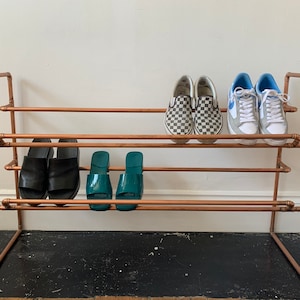 Shoe rack, shoe storage, shoe shelf, handmade copper shoe rack, shoe rail, shoe storage unit image 1