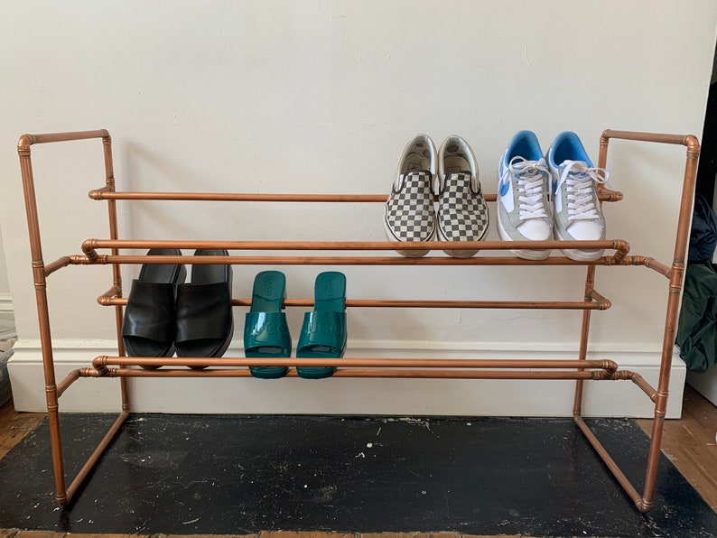 Shoe rack, shoe storage, shoe shelf, handmade copper shoe rack, shoe rail, shoe storage unit image 1