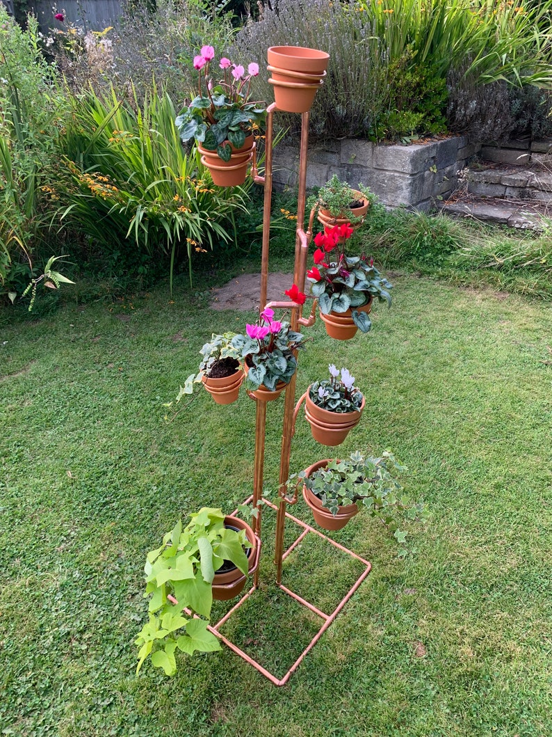 Pot plant stand, free-standing copper plant pot stand, pot holder, pot holder tower, indoor or outdoor plant pot holder tower image 2