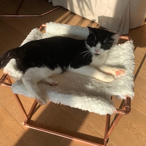 Cat bed, raised copper cat bed, handmade copper and fluffy fleece cat bed, cat tower, cat sleep area, raised cat sleeping system