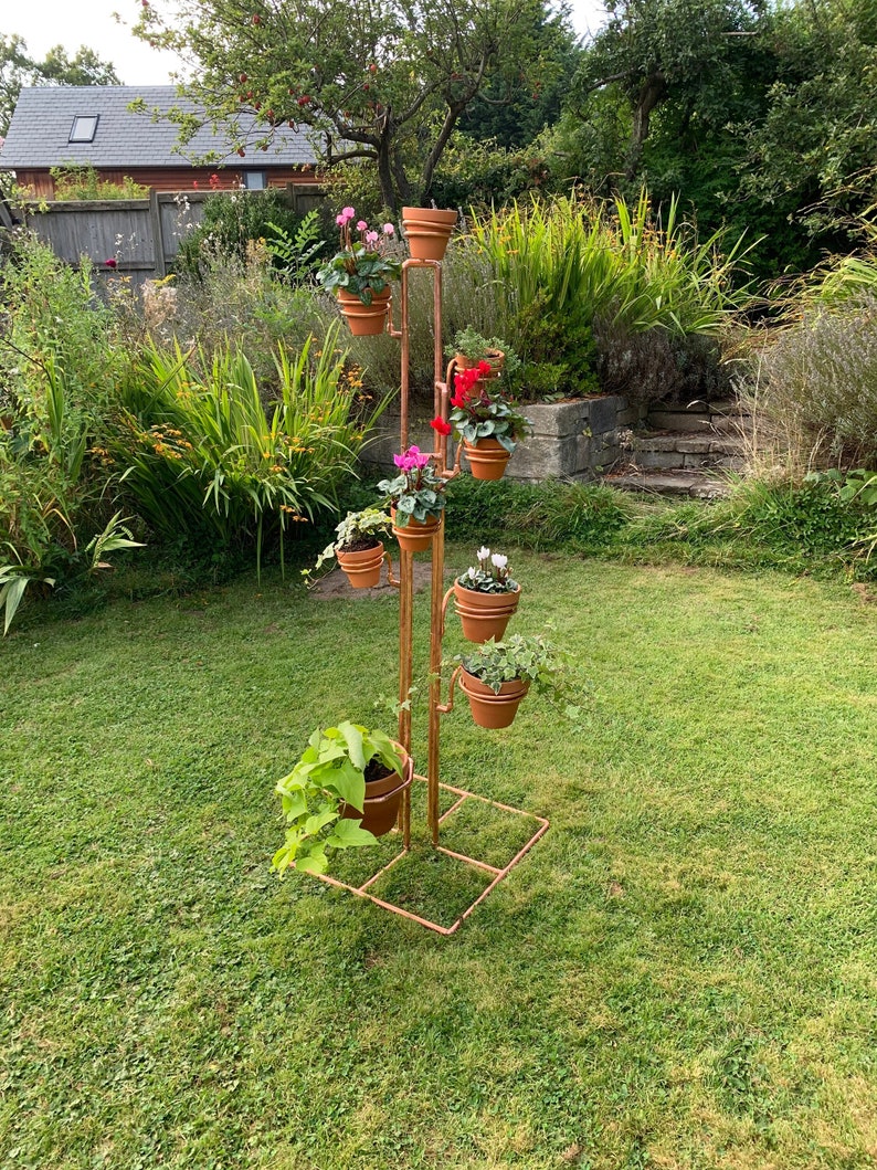 Pot plant stand, free-standing copper plant pot stand, pot holder, pot holder tower, indoor or outdoor plant pot holder tower image 1