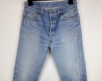 Levis 501 Jeans W32 L31 Vintage 501s Blue Stonewash verblasst 90er Levi's Denim gerades Bein Knopfleiste USA