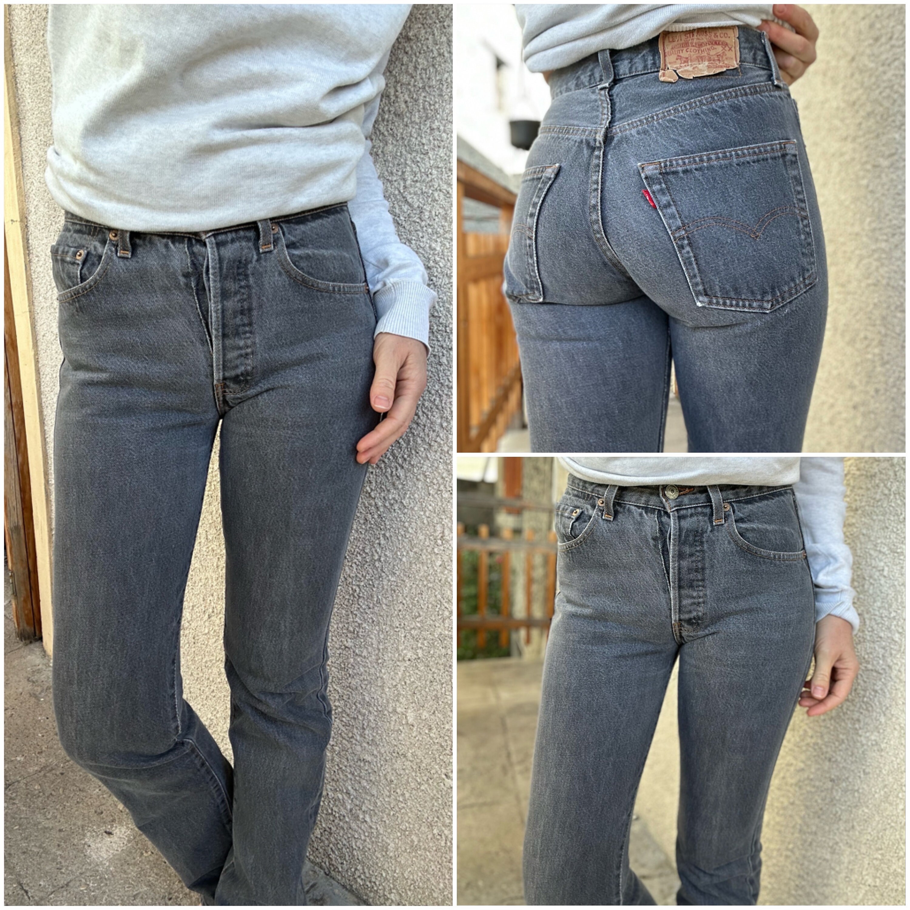 Levi's 501 Jeans W24 L30 Vintage 501s Faded Gray 80s Levis Blue