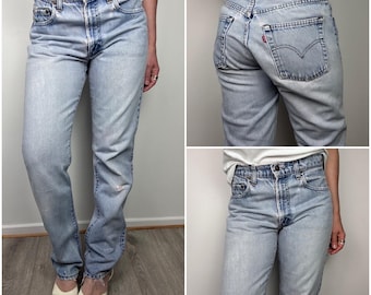 Jeans Levi's 505 vintage w28/29 L31 blu stonewash slavato anni '70/'80 etichetta rossa Levi's denim gamba dritta USA