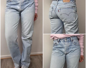 Levis 501 vintage w28 L31 jeans light blue stonewash faded 80s Levi’s denim straight leg buttonfly France