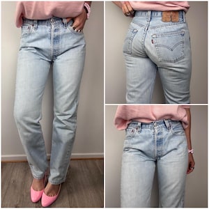 Levi's 501 vintage, talla w27 L30, jeans 501s azul claro desgastado, mezclilla Levi's, pierna recta, cierre de botones.