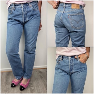 Levi’s 501 vintage w28 L29 jeans 501s medium blue stonewash faded 90s Levis straight leg buttonfly Mexico 1997
