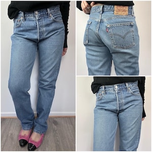 Levi’s 501 vintage w28 L32 jeans 501s medium blue stonewash faded Levis straight leg buttonfly