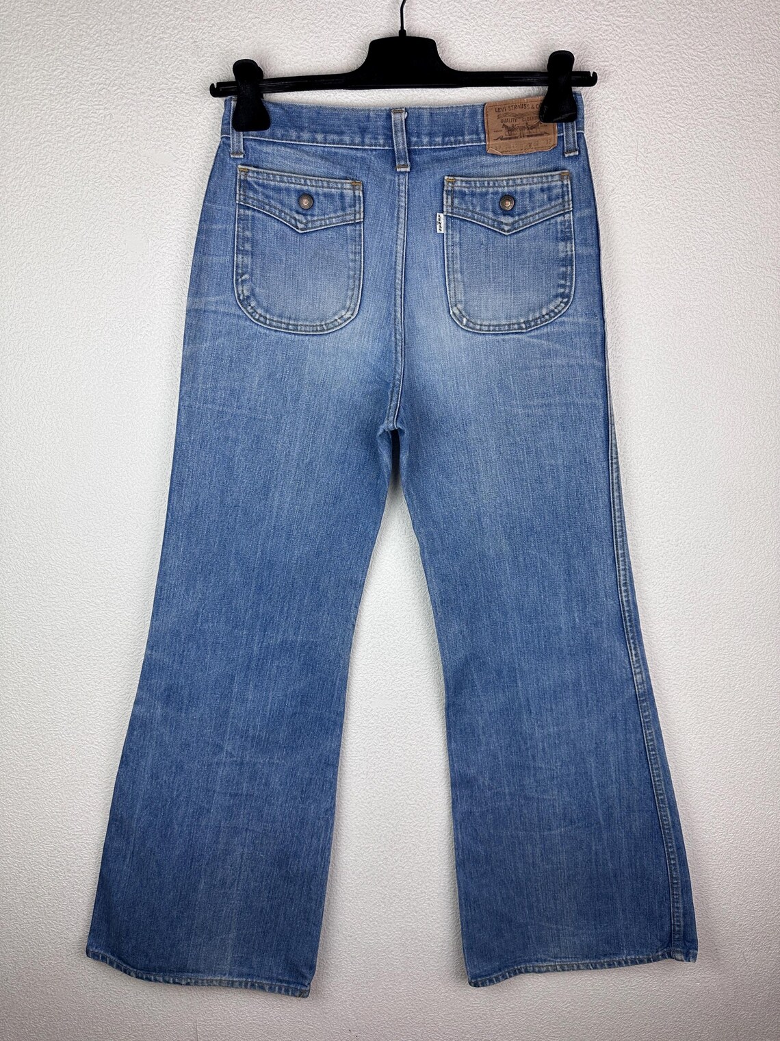 Levis 537 vintage w28 L32 Bush Jeans flared jeans bleu délavé fin 60s/1971 big E white tab bell bottom bootcut, foto 3 di 5