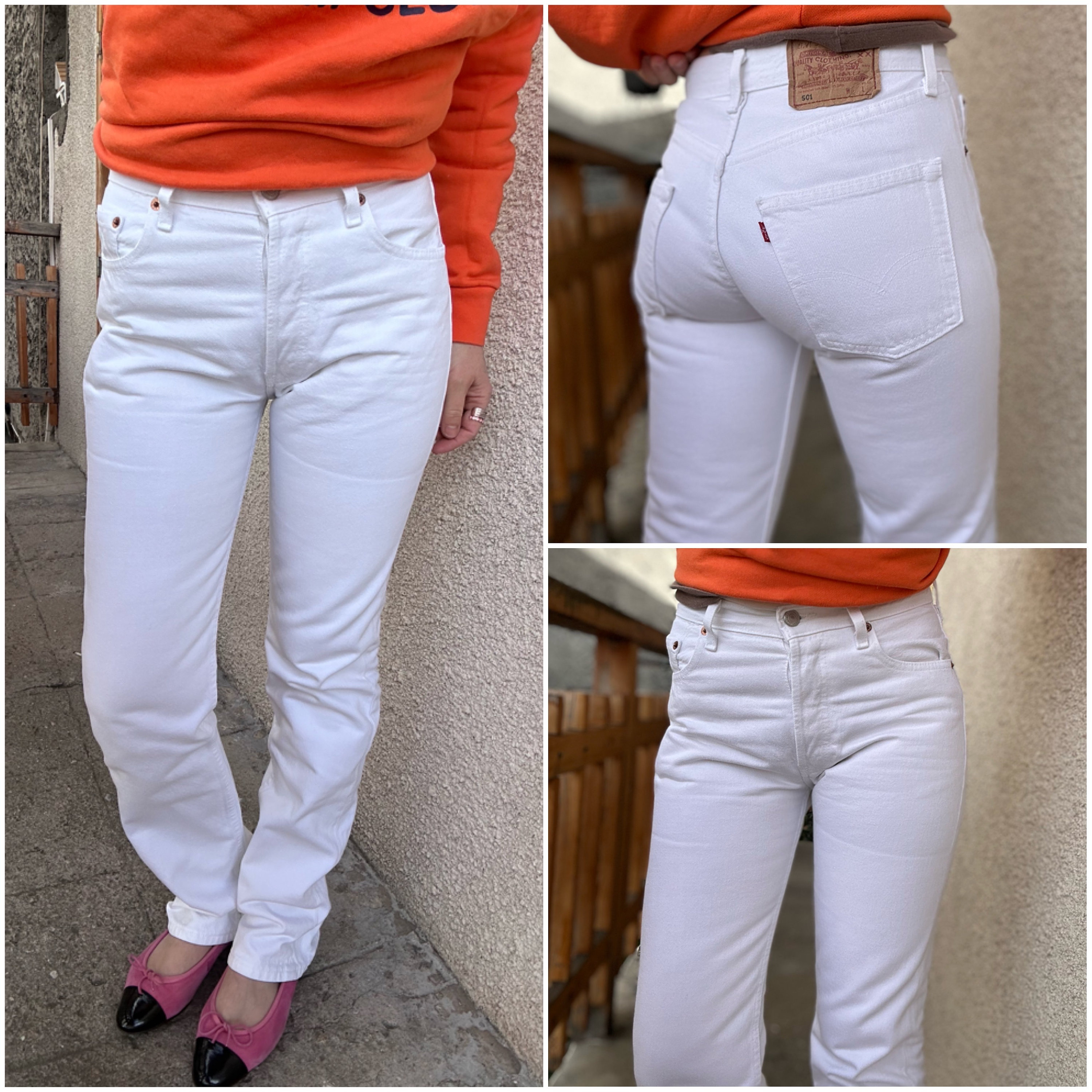 Levis 501 Jeans W26 L32 Vintage 501s Pure White 90s Levi's Denim