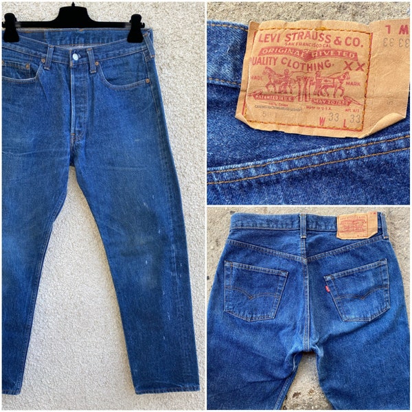 Levis 501 vintage W30 L30 bleu foncé brut début 80s