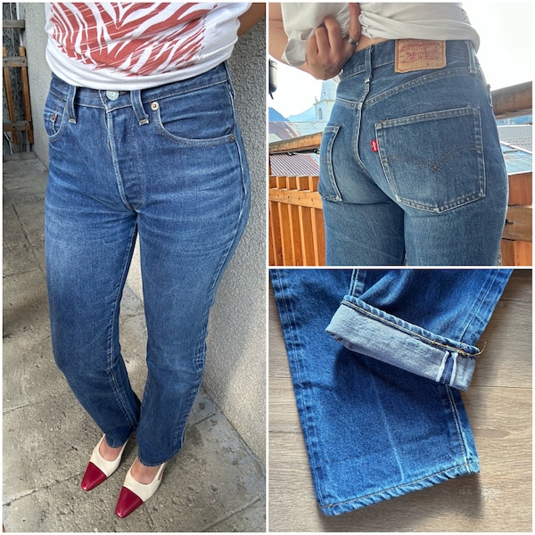 Levis 501 selvedge redline vintage jeans w24 L31 bleu foncé brut 80s 555 Valencia Factory San Francisco