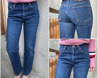 Levis 501xx jeans w26 L29 vintage 501s dark blue raw 80s Levi's denim straight leg buttonfly USA 1989