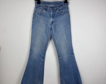 Vintage Levis 684 w27/28 L33 flares jeans orange tab 70s bell bottom bleu délavé USA