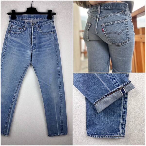 Levis 501 selvedge redline w24 L32 stonewash blue jeans faded 80s straight leg buttonfly Levi's denim USA 1983