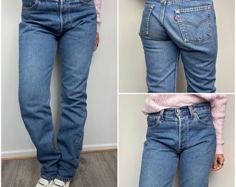 Levi's 501 Vintage W27 L34 Jeans, 501s Medium Blue Stonewash Faded