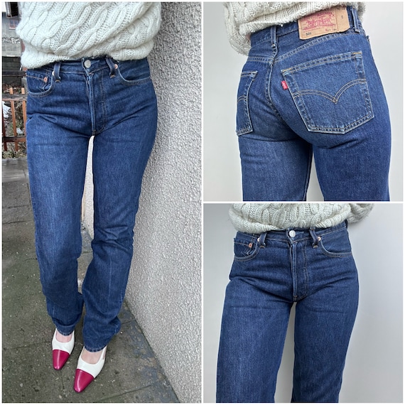 Levis 501 Jeans W25 L34 Vintage 501s Raw Dark Blue Levi s Denim Straight Leg Buttonfly 90s Etsy
