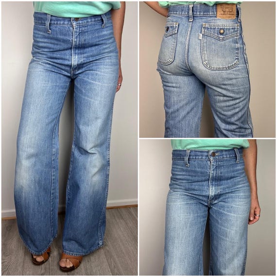 Levis 537 vintage w28 L32 Bush Jeans flared jeans bleu délavé fin 60s/1971 big E white tab bell bottom bootcut