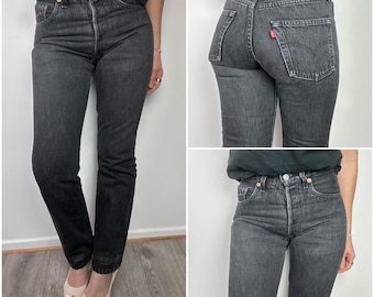 Levis 501 vintage w25 L30 washed black jeans 90s straight leg buttonfly regular fit Levi’s denim France