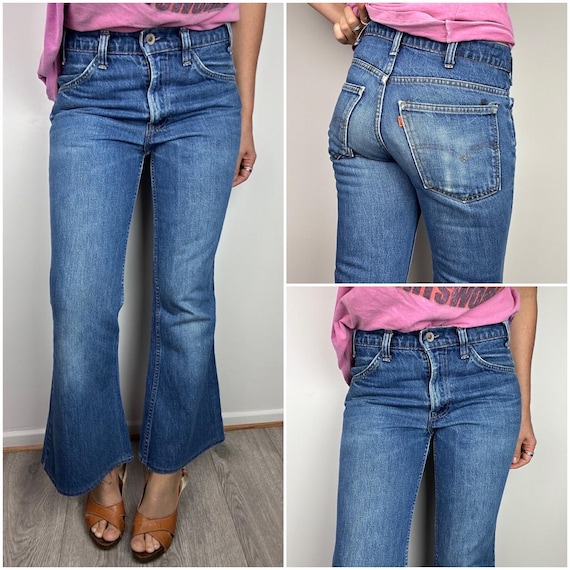 Levis 684 vintage w27/28 L28 flared jeans bleu moyen 70s/80s orange tab big bell bottom bootcut USA