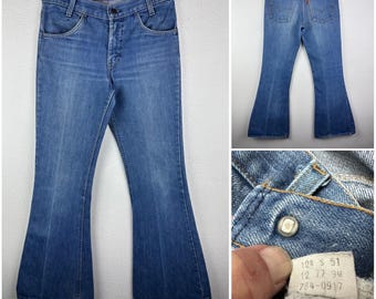 Levi's 784 Vintage W24/25 L32 blaue Stonewash-Jeans, verwaschen, 70er Jahre, orangefarbenes Tab, großer Schlag, USA 1977