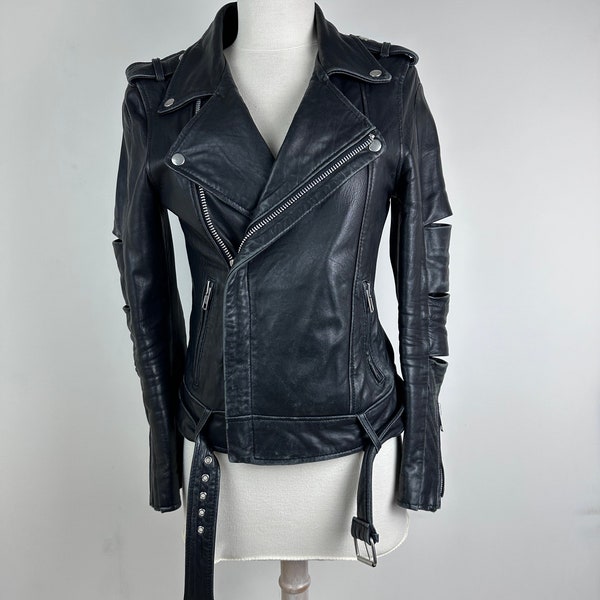 Veste Perfecto Maje cuir noir biker moto jacket veste cuir leather vintage taille S