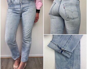 Levis 501 vintage w24 L29 jeansy medium blue stonewash 90s proste