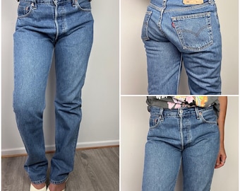 Levi’s 501 vintage w28 L32 jeans 501s bleu moyen stonewash délavé Levis straight leg buttonfly