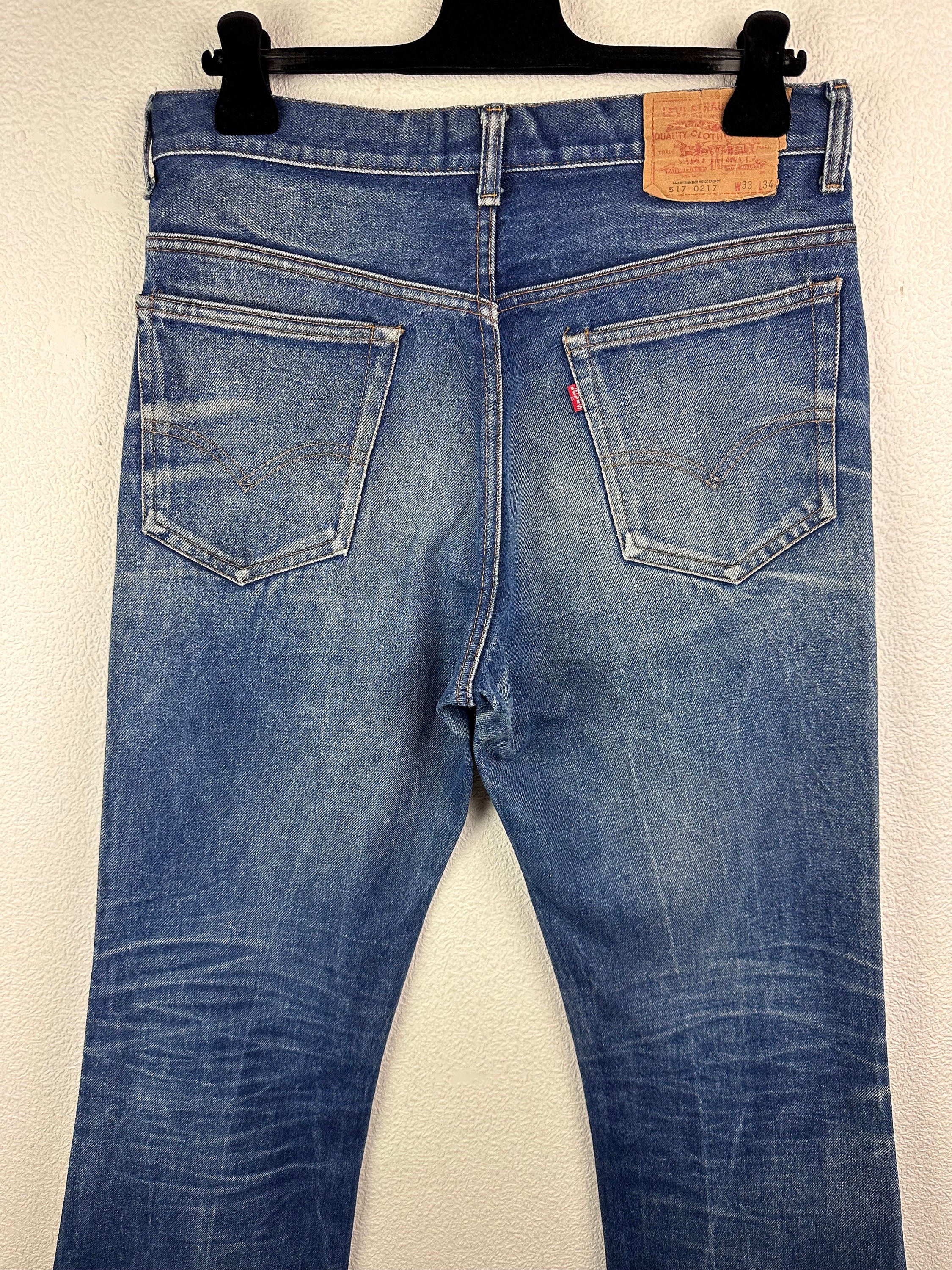 Levis 517 W31 L34 Vintage Jeans Dark Blue Raw Washed 70s Red