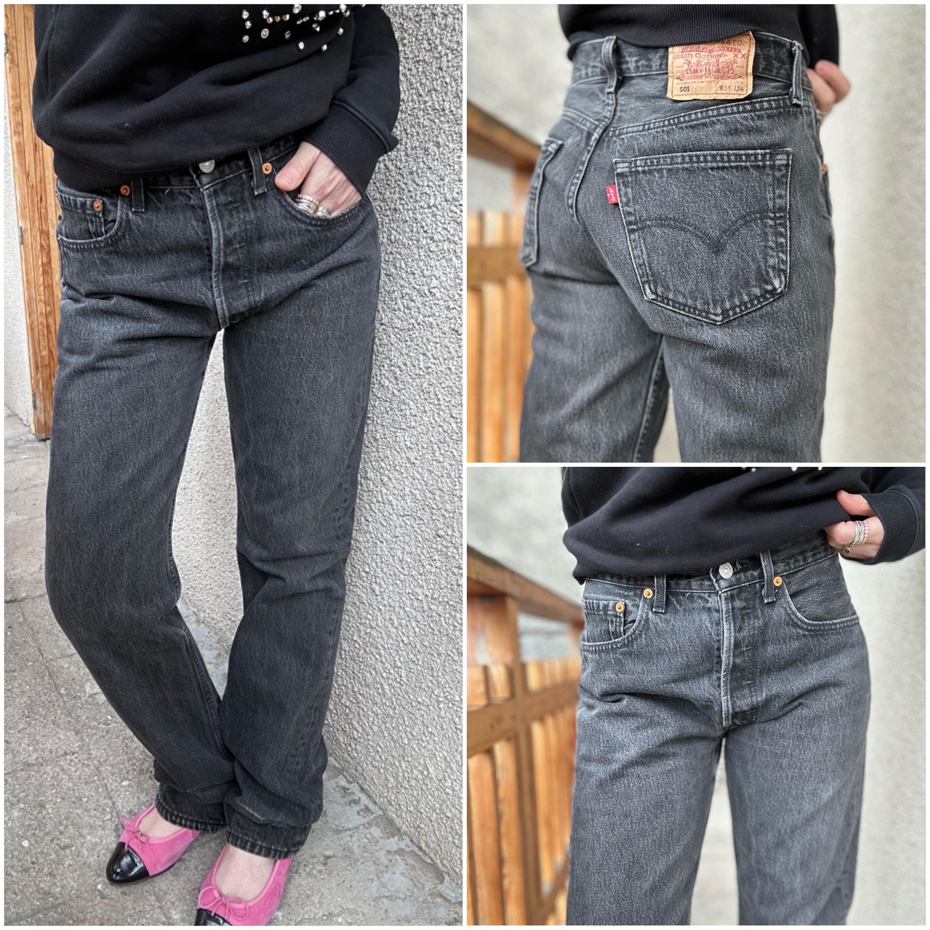 Levi's 501 Jeans W28 L34 Vintage Faded Black 90s Straight