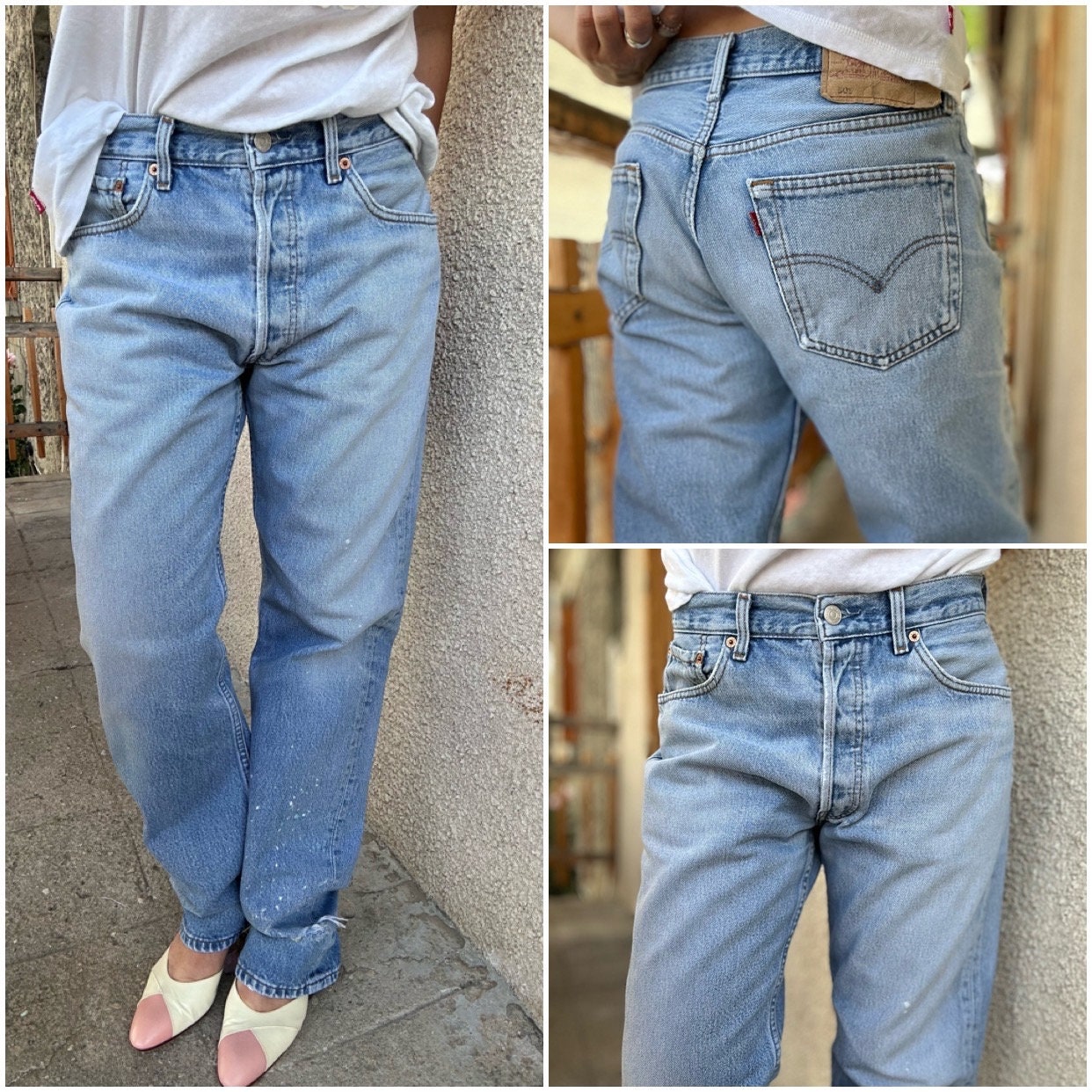 Levis 501 vintage w30 L31 jeans bleu stonewash délavé straight leg 