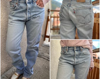 Levi's 501 vintage w30 L34 jeans 501s blue stonewash faded 90s Levis straight leg buttonfly regular fit France 1996