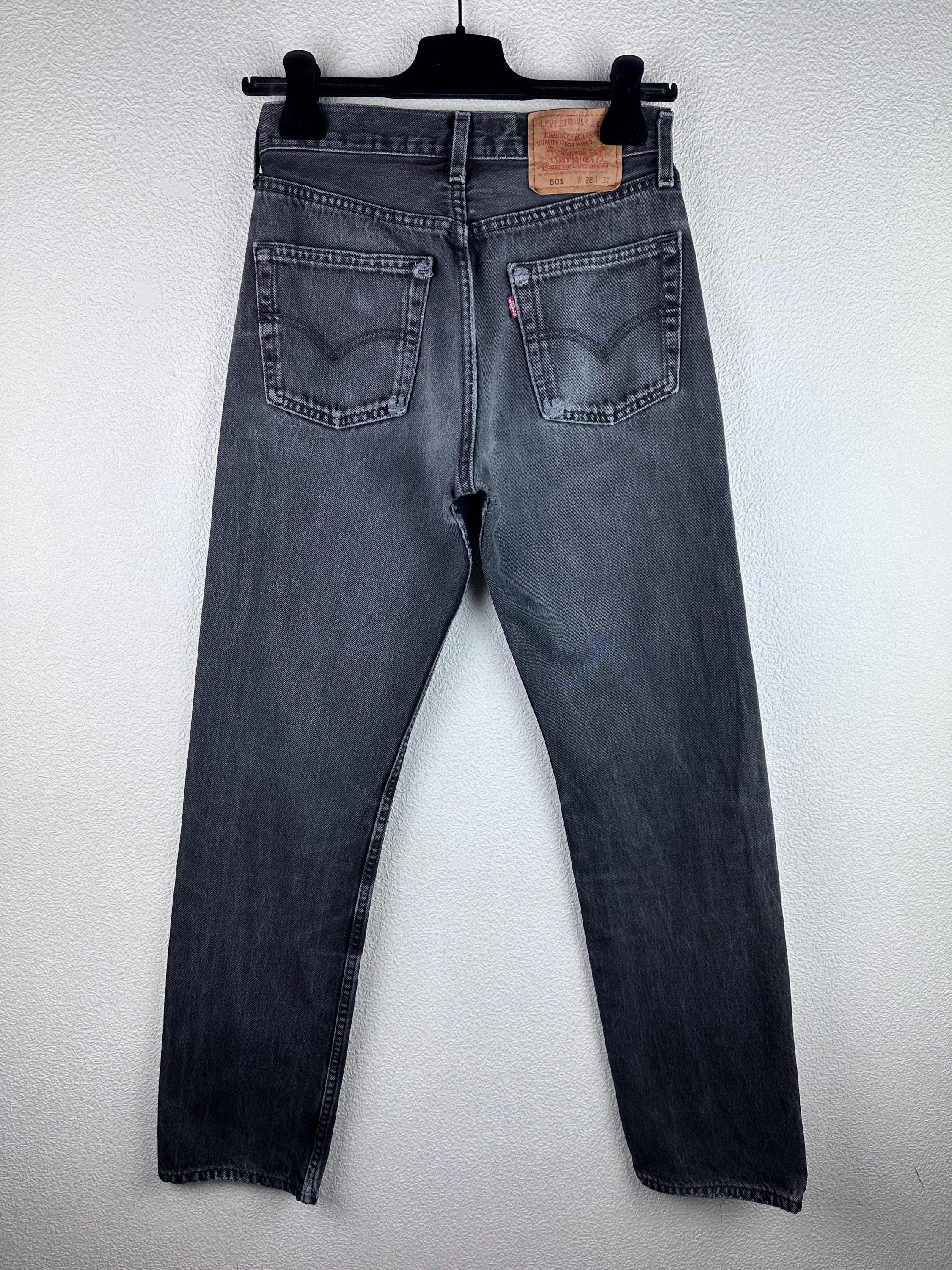 Levis 501 Vintage W26 L32 Washed Black Jeans 90s Straight