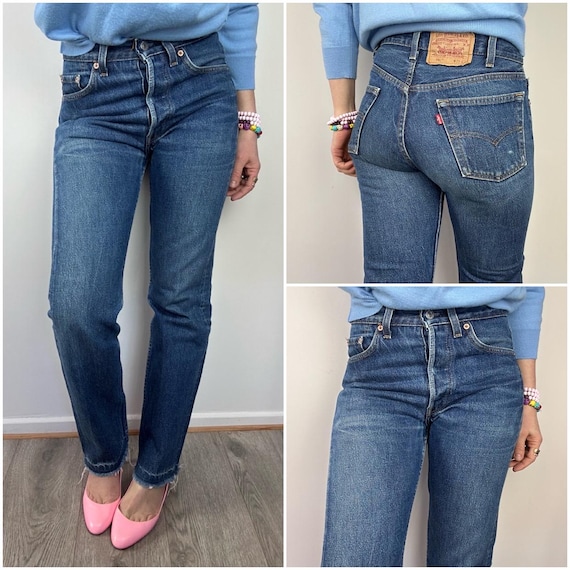 Levi's 501xx Vintage W26 L30 Dark Blue Stonewash Faded Jeans 80s