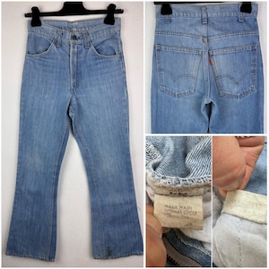 Levis 646 vintage w24 L29 flared jeans 70s orange tab bootcut flared blue wash USA 1979 button 8
