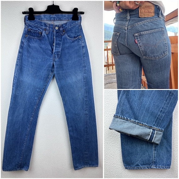 Levis 501 Selvedge Redline W24 L31 Vintage Jeans Dark Blue