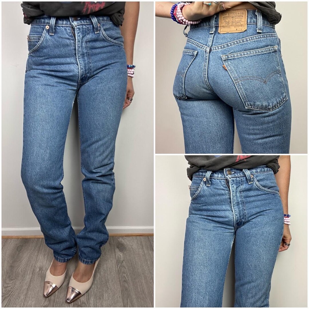 Levi's 505 Vintage W26 L32 Dark Blue Stonewash Faded Jeans 80s