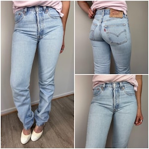 Levi&#39;s 501 vintage w25 L34 light blue jeans stonewash faded 90s straight leg buttonfly Levis denim Spain 1999