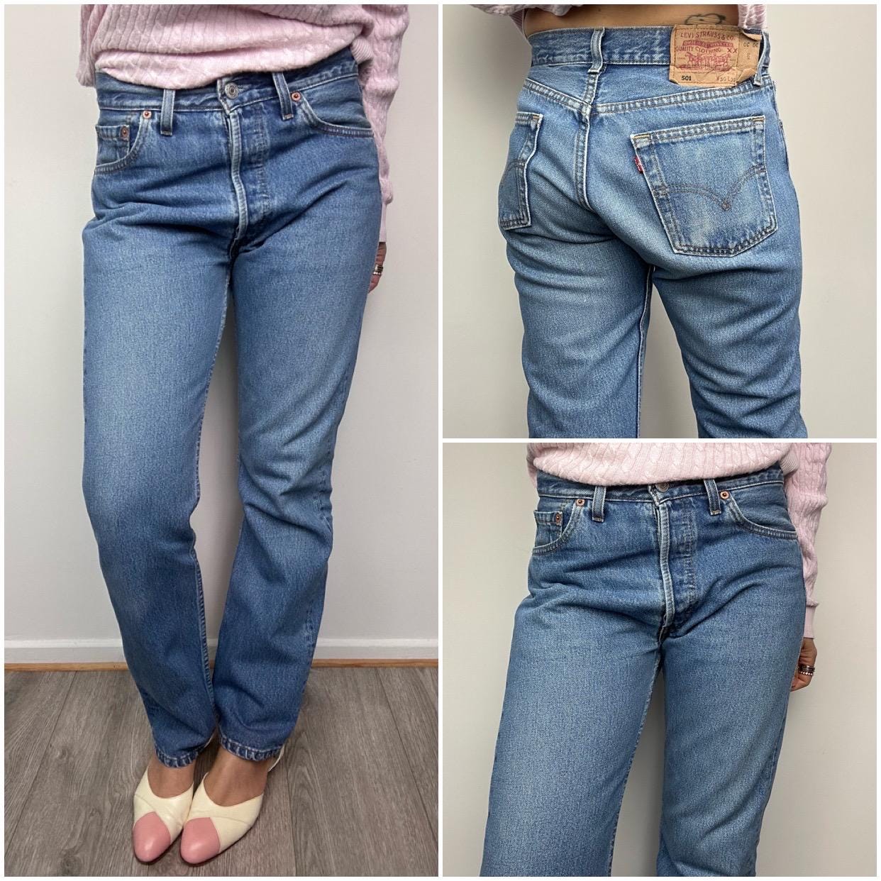 Levi's 501 Vintage W28 L30 Jeans 501s Medium Blue Stonewash Faded