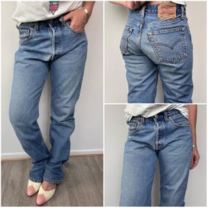 Levi’s 501 vintage w29 L34 jeans 501s medium blue stonewash faded 90s Levis straight leg buttonfly