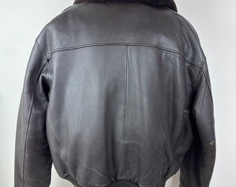 Levis Vintage Jacket Bomber Leather 90s Dark Brown XL Fur Levis Vintage Jacket Bomber Leather 90s Dark Brown XL Fur