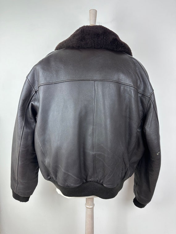 Levis Vintage Jacket Bomber Leather 90s Dark Brown XL Fur Collar 