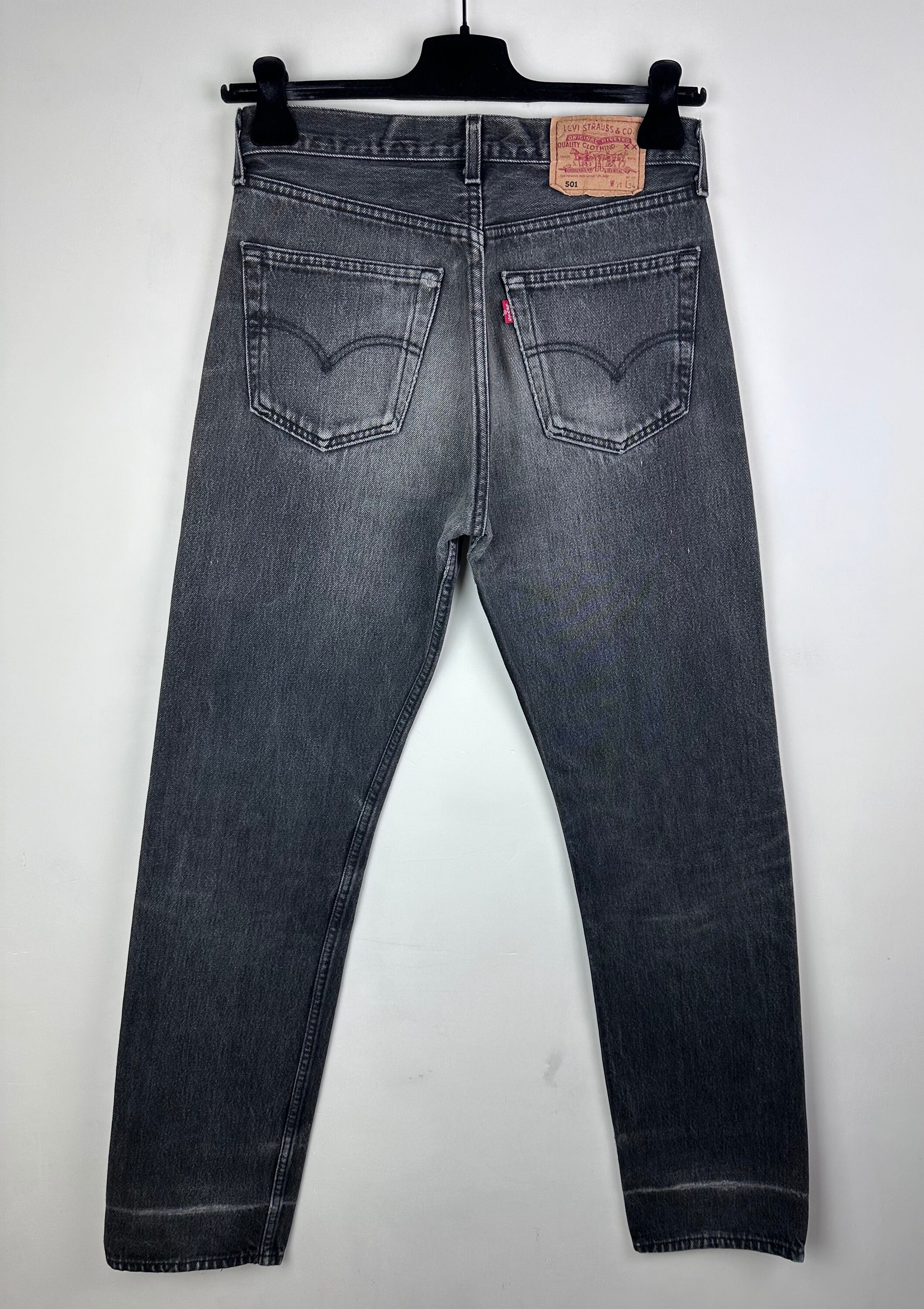 Levi's 501 Jeans W29 L34 Vintage Faded Black 90s Made in