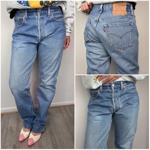 Levi&#39;s 501 vintage w29 L32 jeans 501s medium blue stonewash faded 90s Levis straight leg buttonfly regular fit Levis denim
