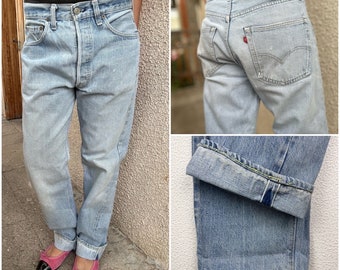 Levi s 501 orillo redline w31 L32 vintage jeans azules descoloridos 70s Levis denim pierna recta botonfly coleccionista de EE.UU
