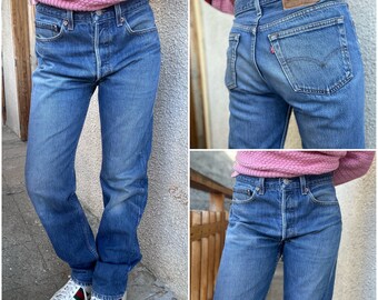 Levi’s 501 jeans w29 L32 vintage bleu foncé stonewash délavé 90s straight leg buttonfly Levis denim USA 1994