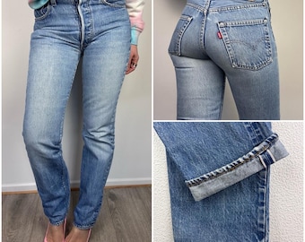 Levis 501 selvedge redline w25 L31 vintage blue washed jeans 80s straight leg buttonfly Levi's denim USA 1981